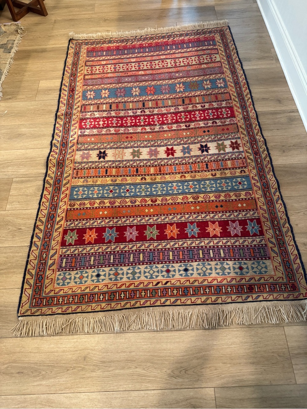 Traditional Multicolor Kilim-Style Area Rug - Red & Blue - Picture 2 of 6